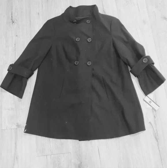 NWT AB Studio Trench Coat Black Peacoat Dress Jacket Size 4 (Small) - Picture 8 of 9